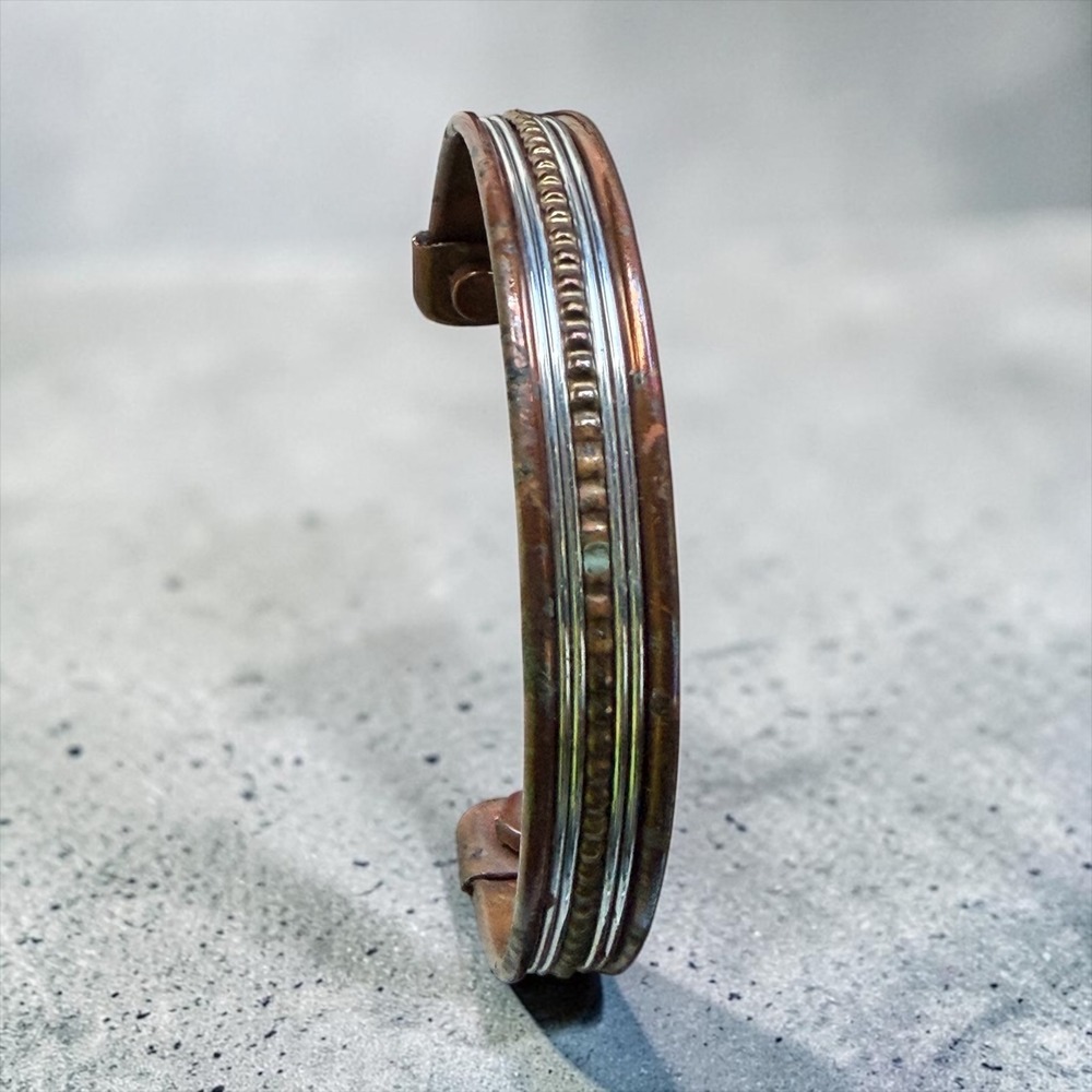Mixed Metal Copper Brass Magnetic Cuff Bracelet Beaded Southwestern Boho Style